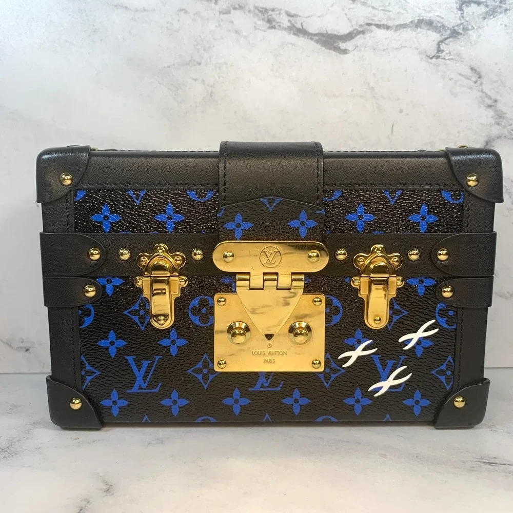 Louis Vuitton Petite Malle Trunk Crossbody shoulder bag Blue/Black Monogram LV